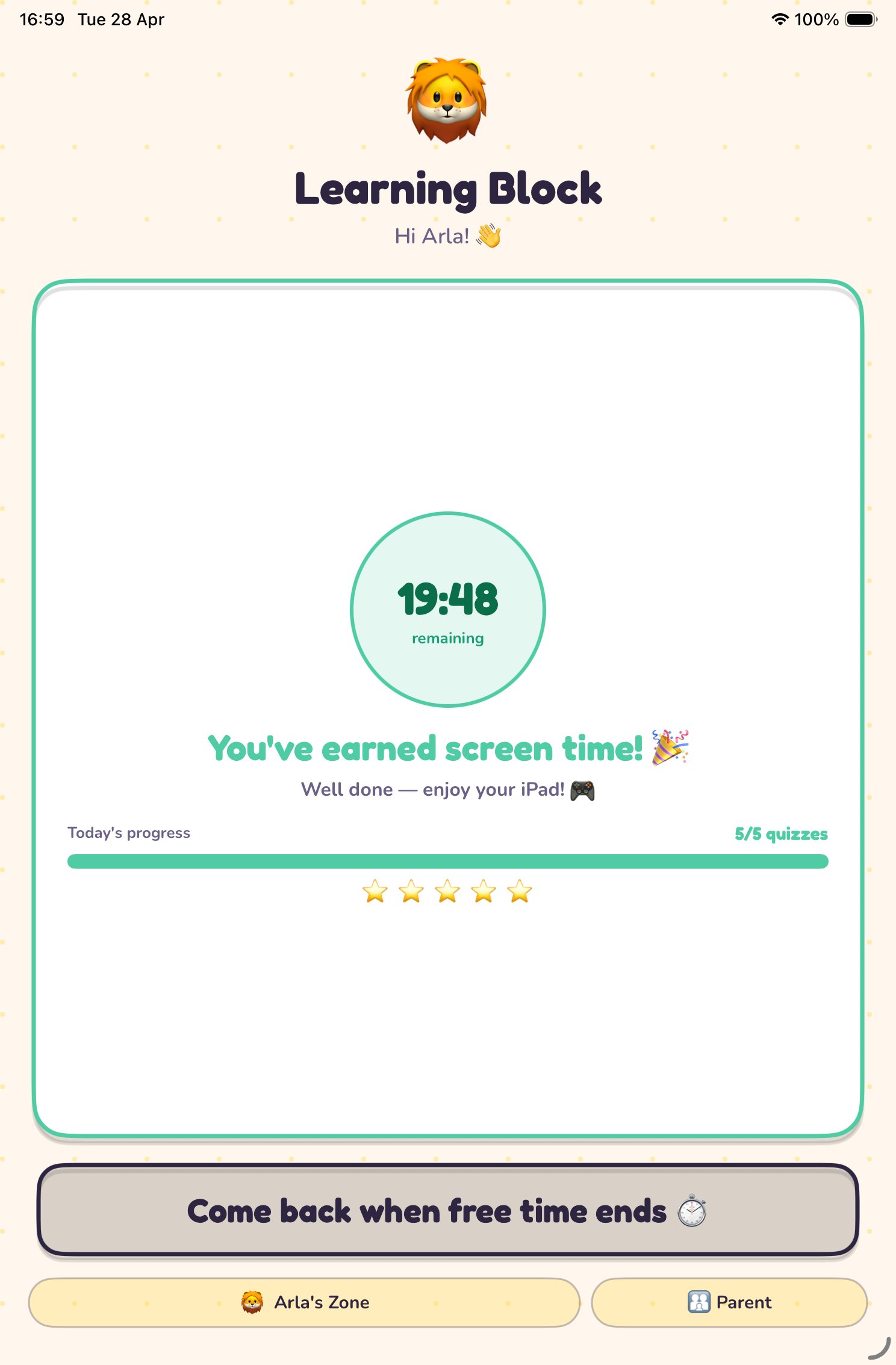 Screen time earned