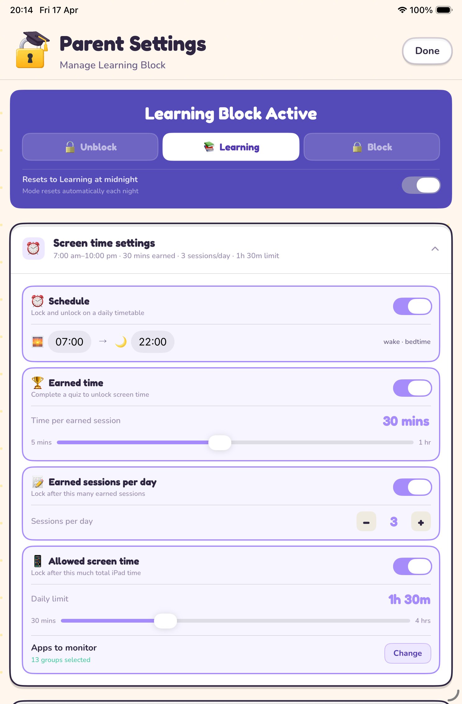 Parent settings