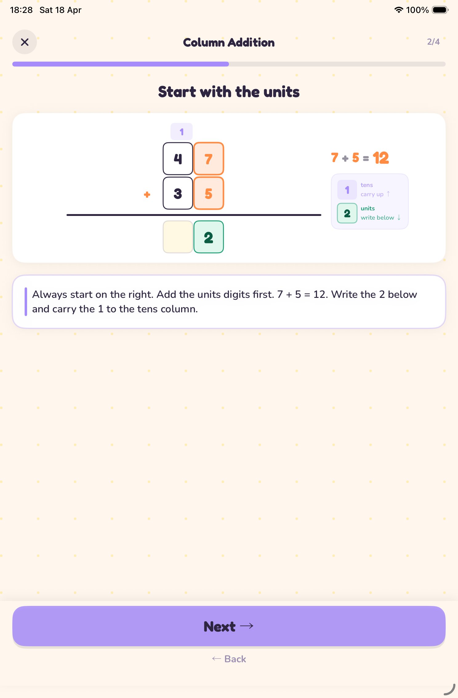 Column addition walkthrough